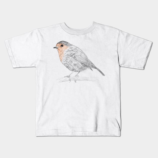Robin Bird Branch Kids T-Shirt by sixfootgiraffe
